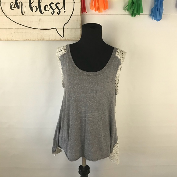 Free People gray tank with crochet back - Picture 2 of 6